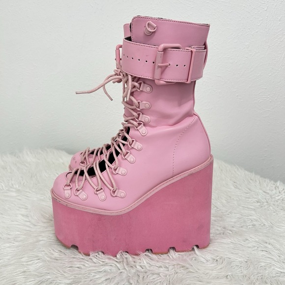 Dolls Kill Shoes - Dolls Kill Sugar Thrillz Bubblegum Traitor Platform Boots‎ Pastel Goth Rave Sz 8